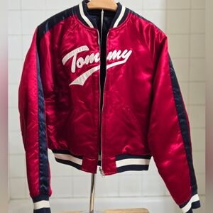 Tommy Hilfiger/Tommy Girl Jeans Reversible Satin Red Navy White Bomber Jacket